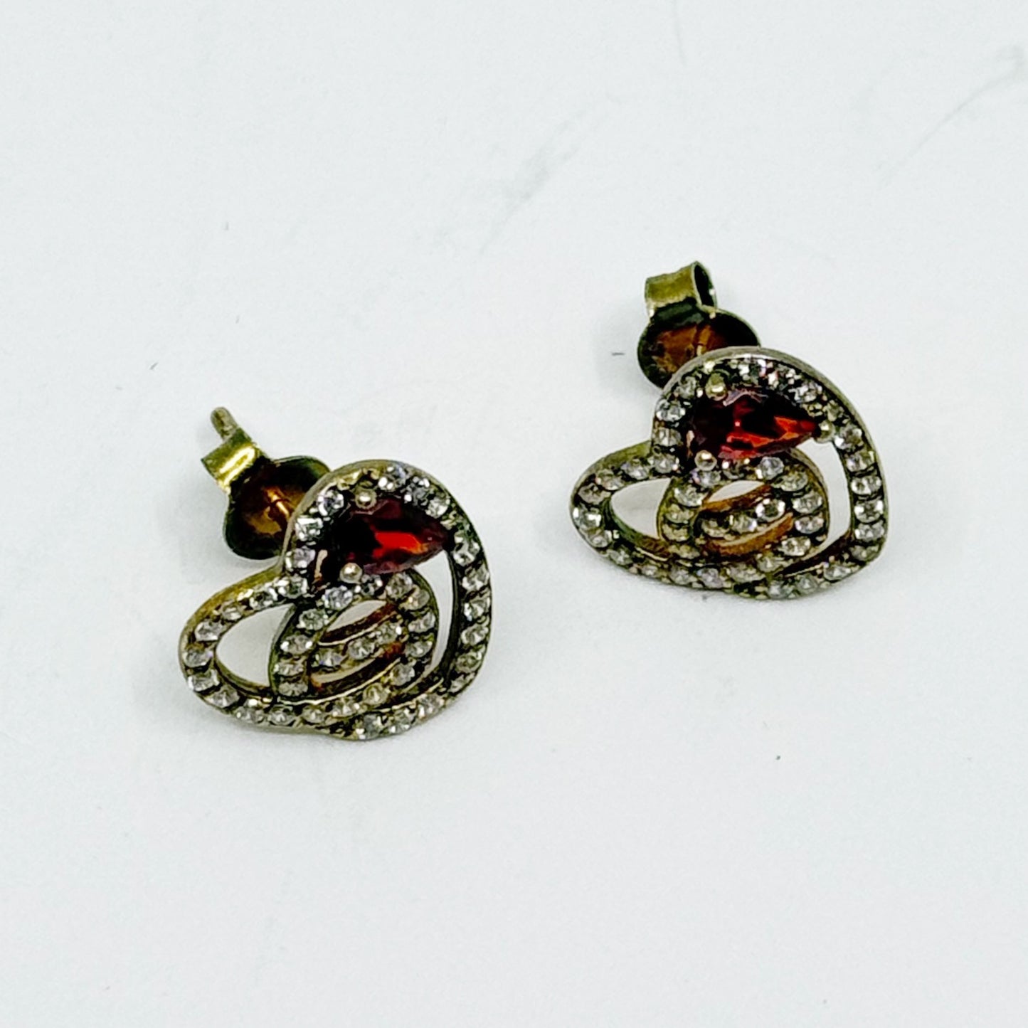 18k gold over sterling silver garnet & cubic zirconia heart stud earrings - GM146