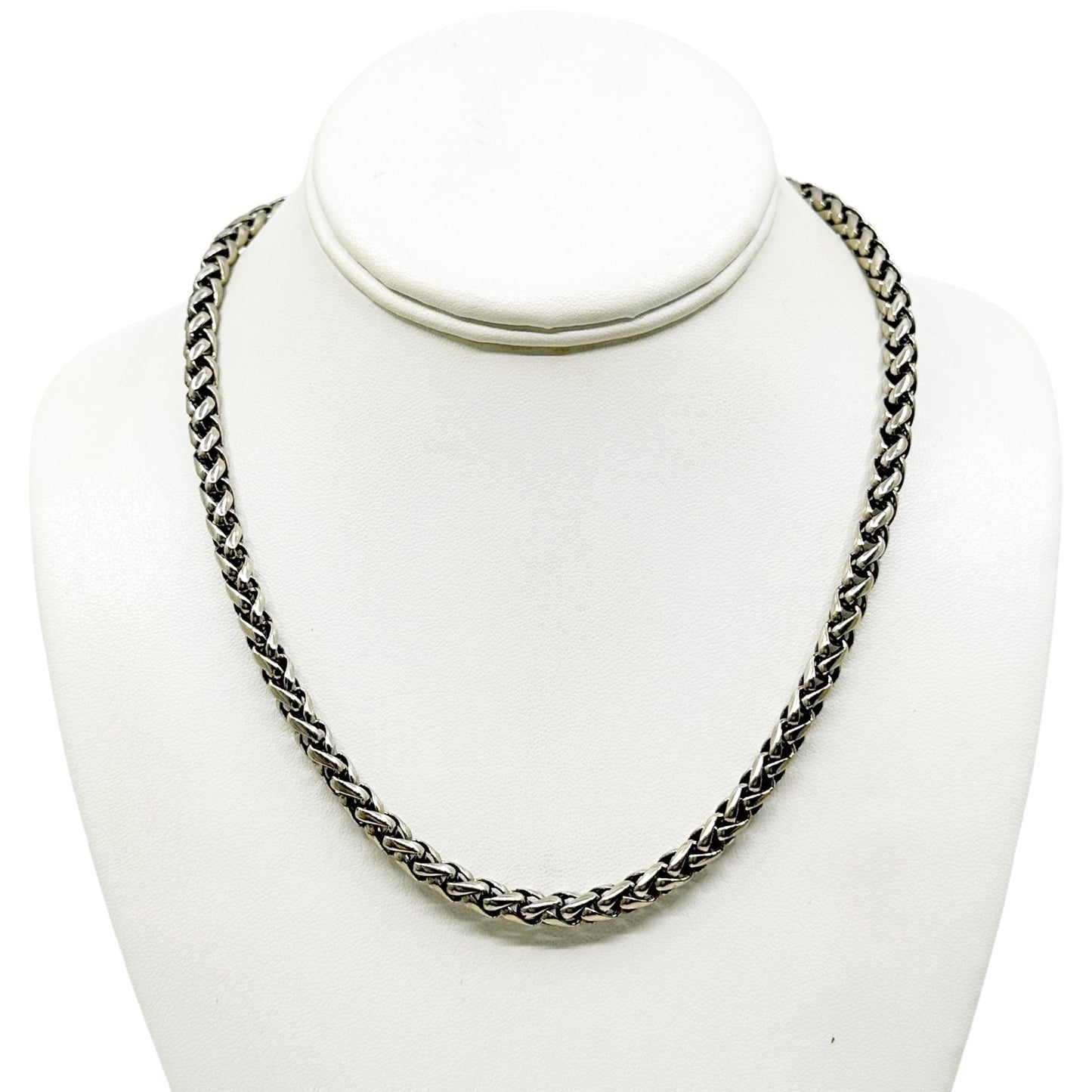 Silver tone wheat link chain necklace