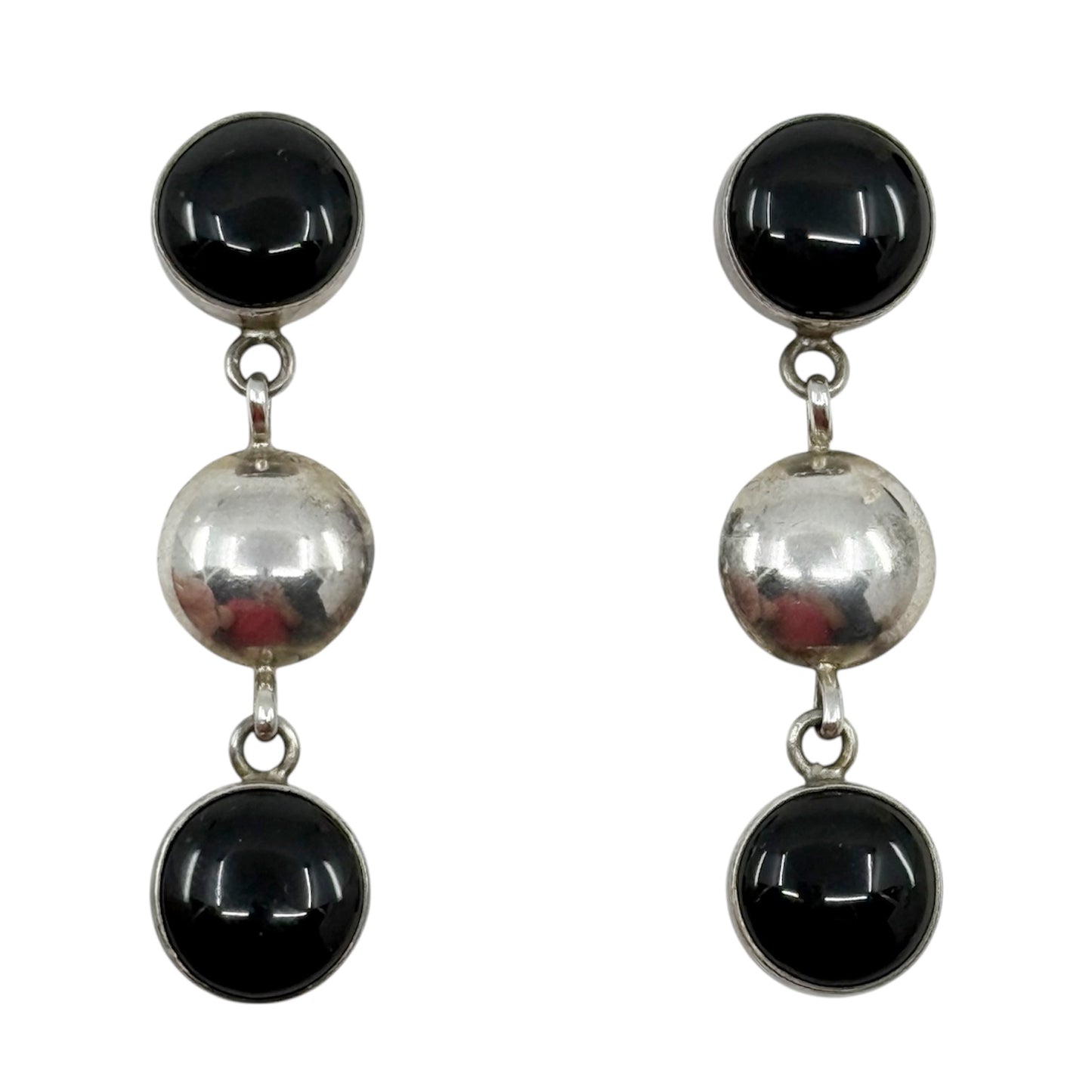 Navajo Benson Manygoats sterling silver onyx drop earrings - GM162