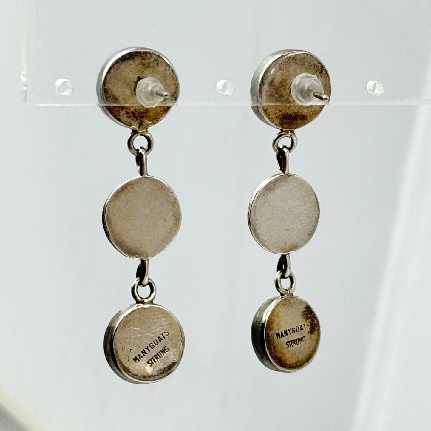 Navajo Benson Manygoats sterling silver onyx drop earrings - GM162