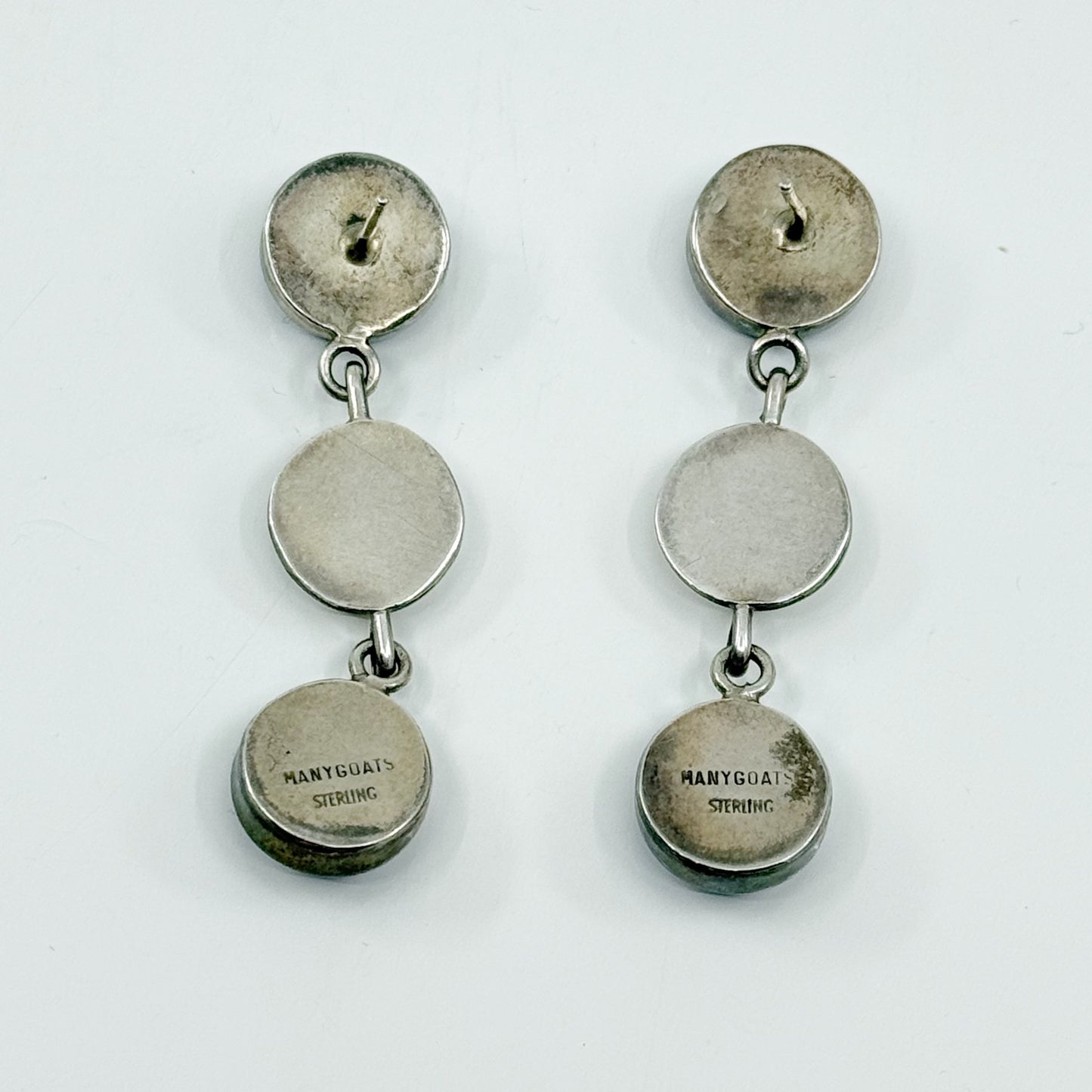 Navajo Benson Manygoats sterling silver onyx drop earrings - GM162