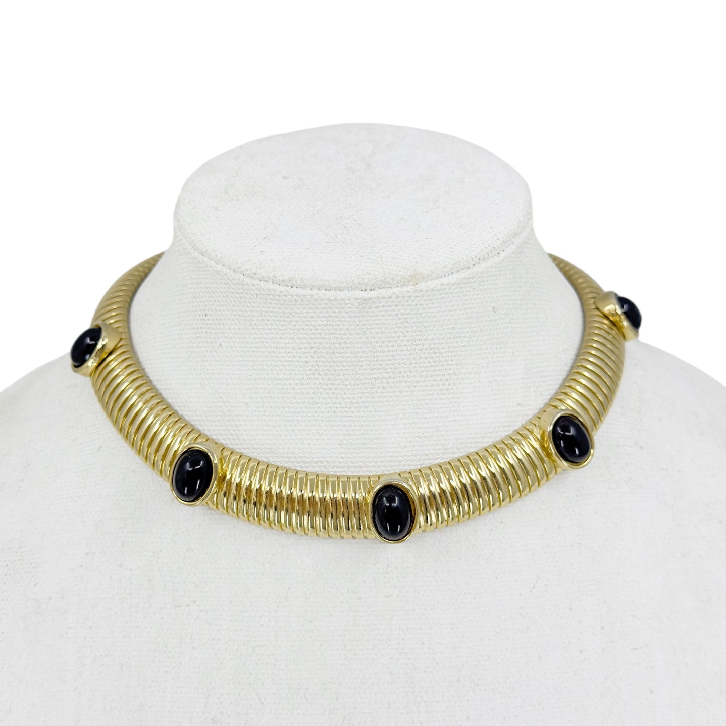 Vintage Gold tone tubogas acrylic onyx cabochon necklace