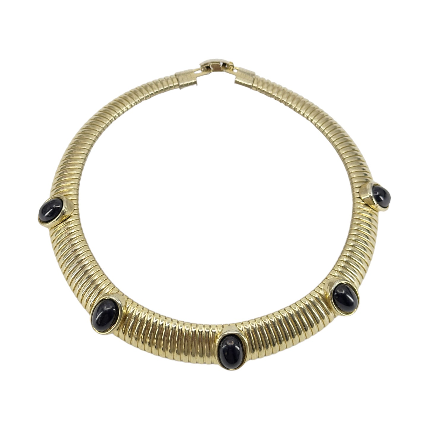 Vintage Gold tone tubogas acrylic onyx cabochon necklace
