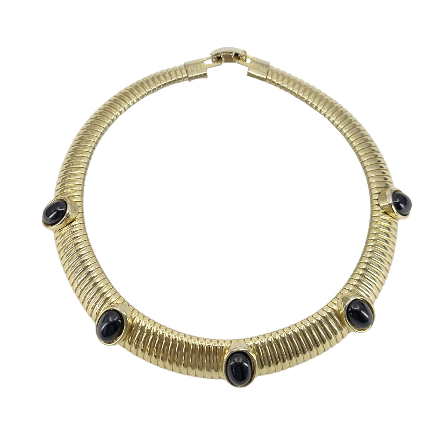 Vintage Gold tone tubogas acrylic onyx cabochon necklace