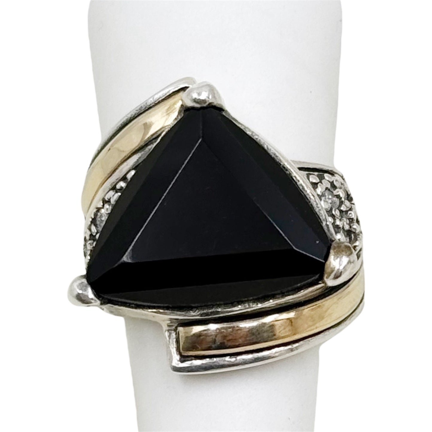 18k gold sterling silver onyx & cubic zirconia cocktail ring - GM167