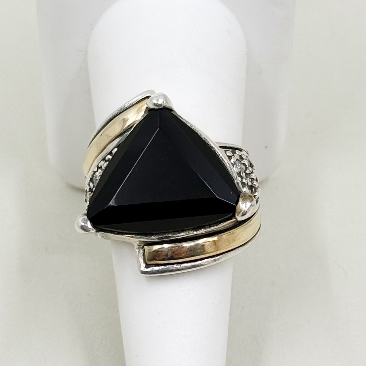 18k gold sterling silver onyx & cubic zirconia cocktail ring - GM167