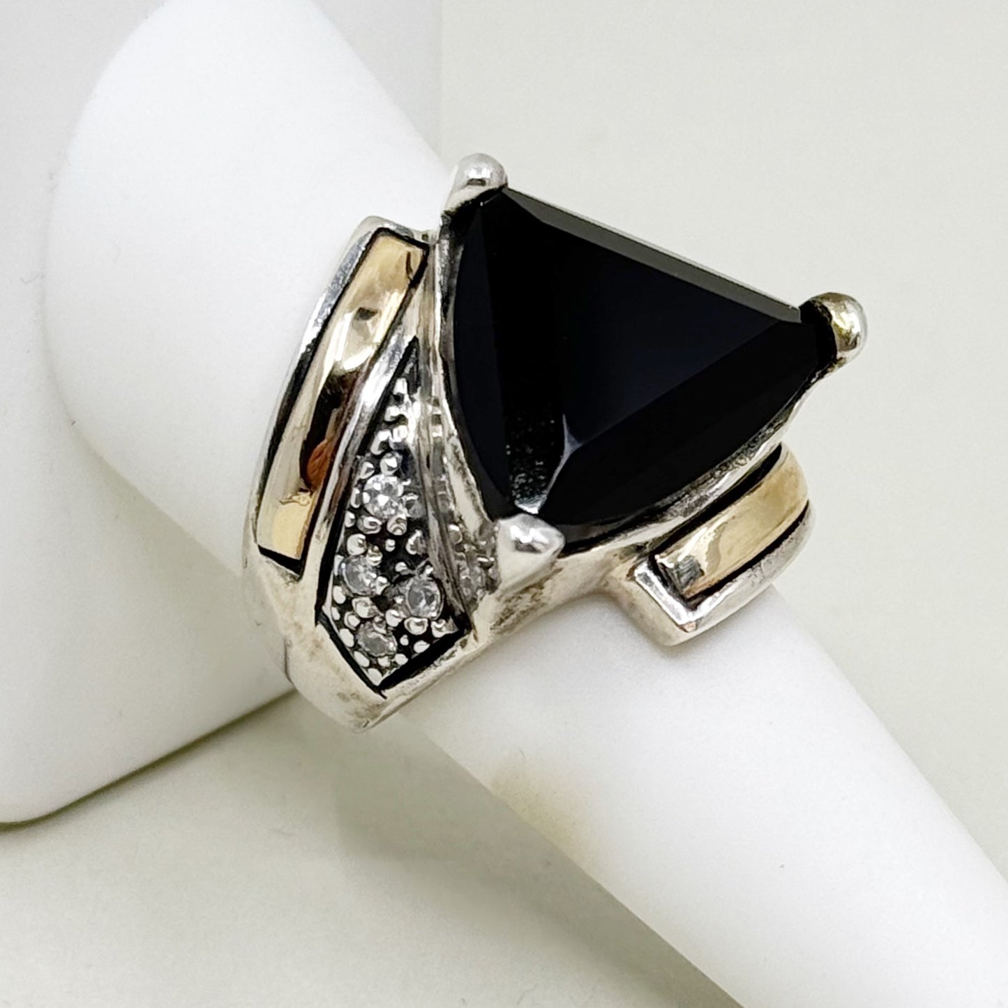 18k gold sterling silver onyx & cubic zirconia cocktail ring - GM167