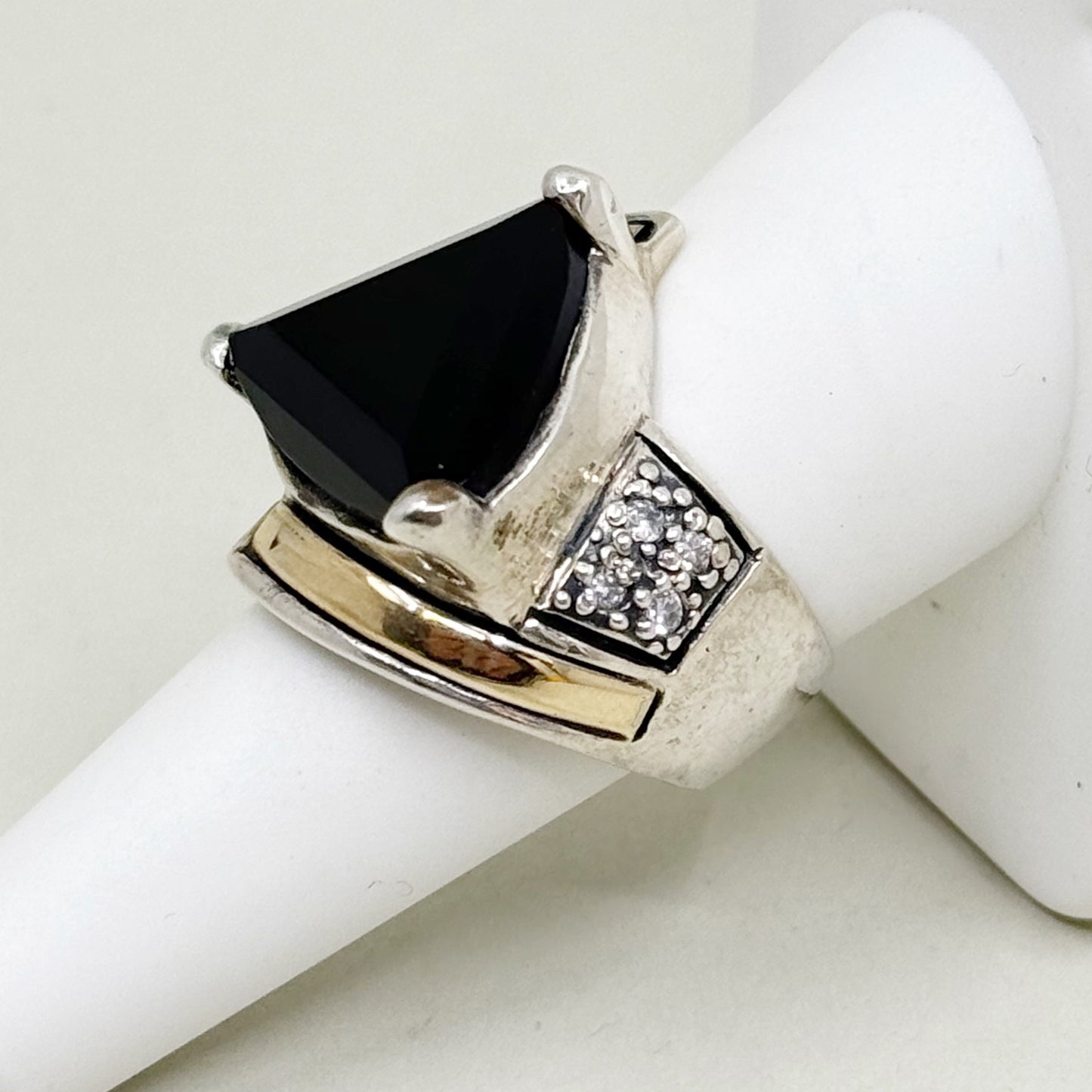 18k gold sterling silver onyx & cubic zirconia cocktail ring - GM167