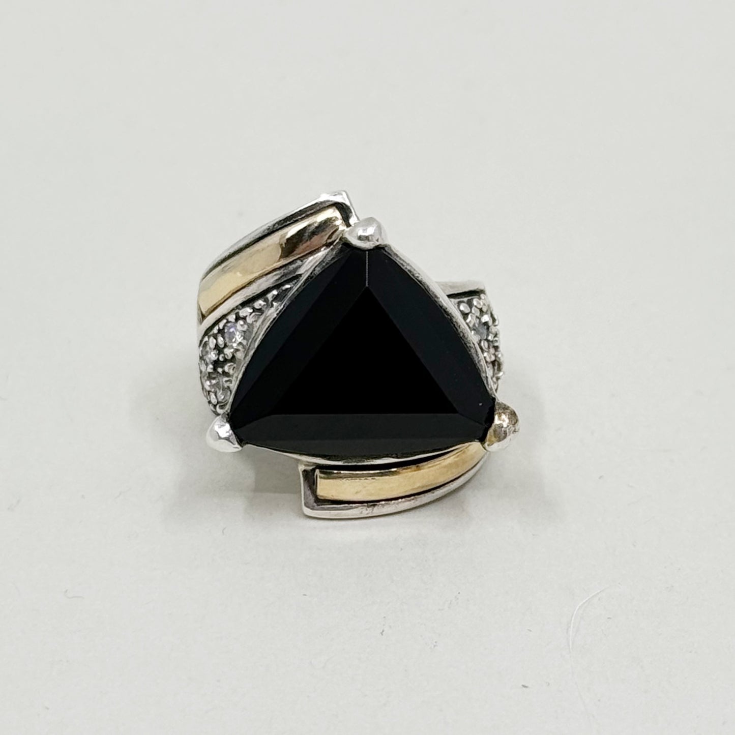 18k gold sterling silver onyx & cubic zirconia cocktail ring - GM167