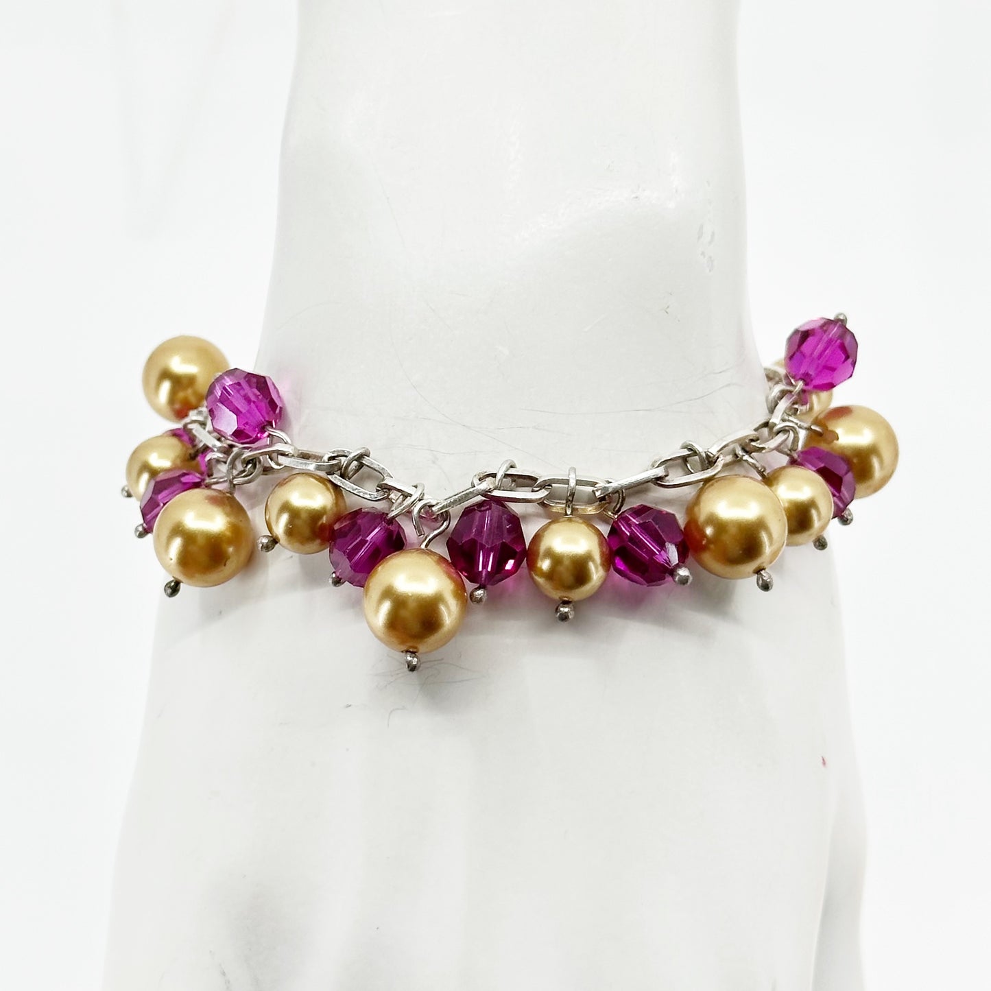 Sterling silver crystal & pearl cha cha cha charm bracelet - GM168