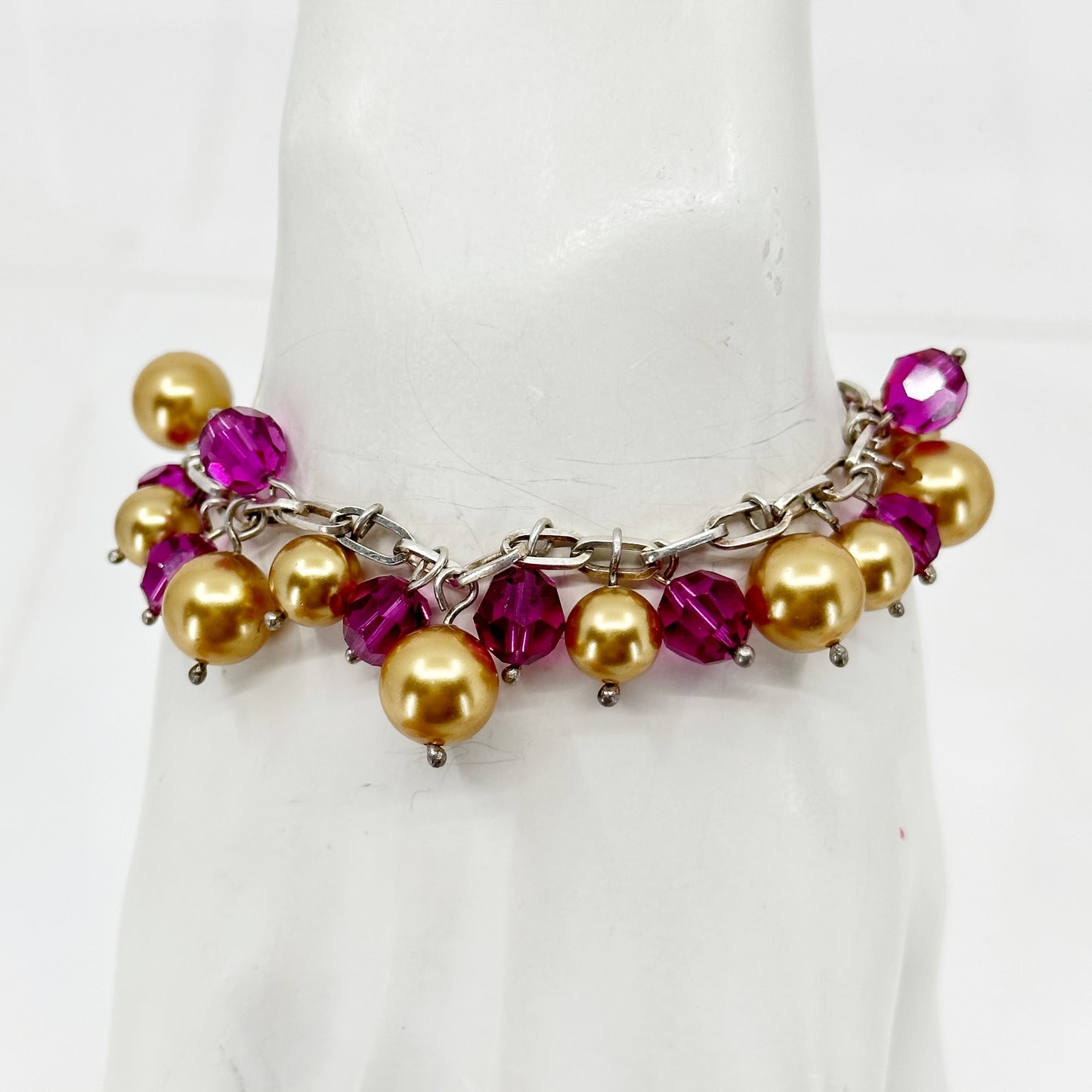 Sterling silver crystal & pearl cha cha cha charm bracelet - GM168