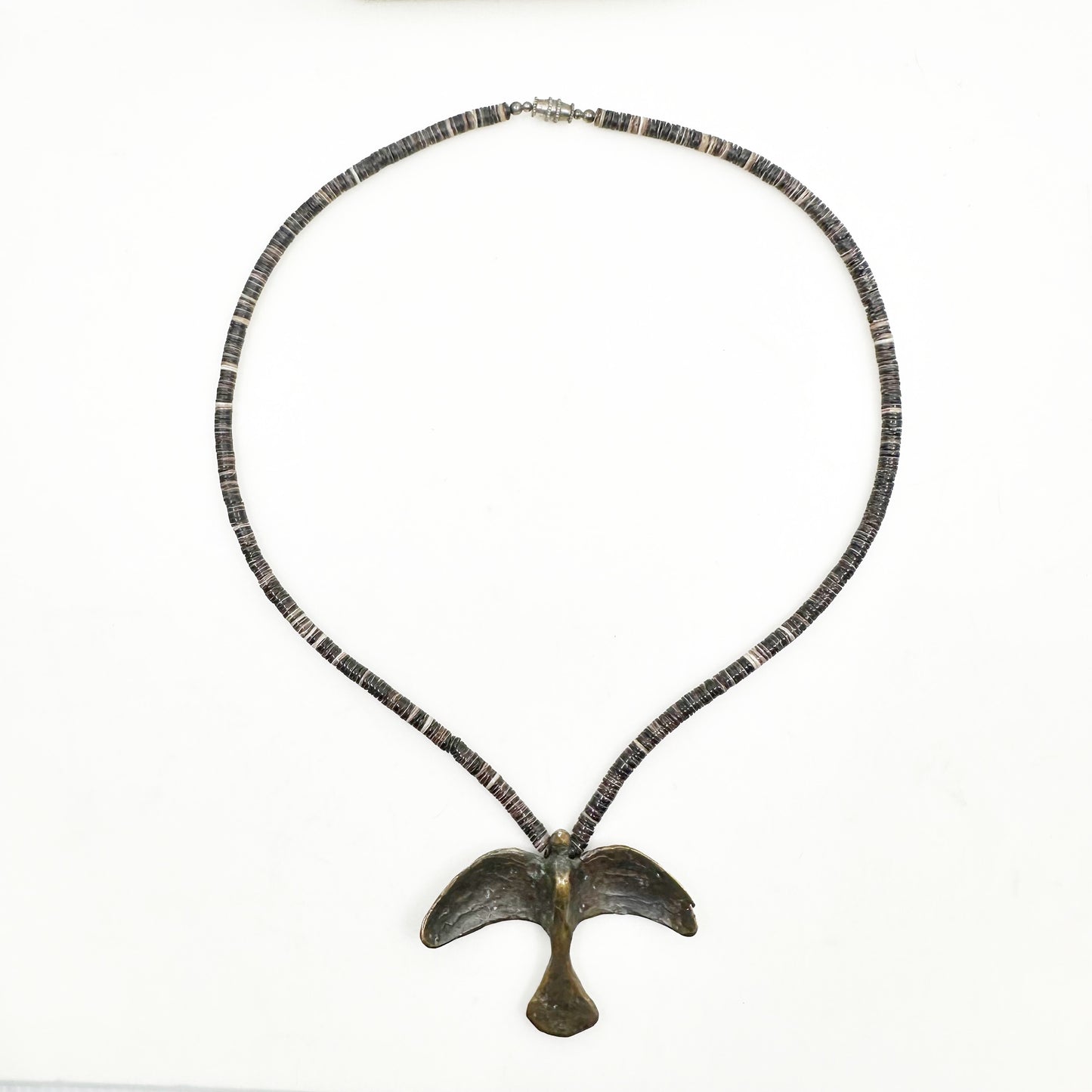 navajo bronze thunderbird heishi shell necklace