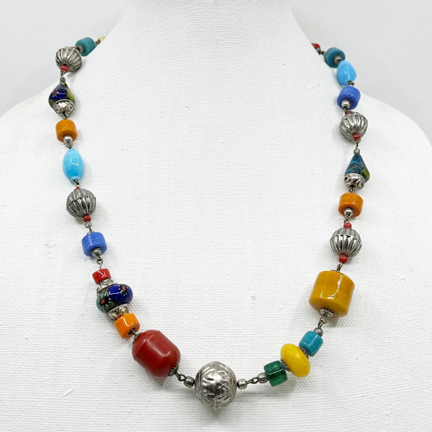 Vintage African glass & bone bead necklace