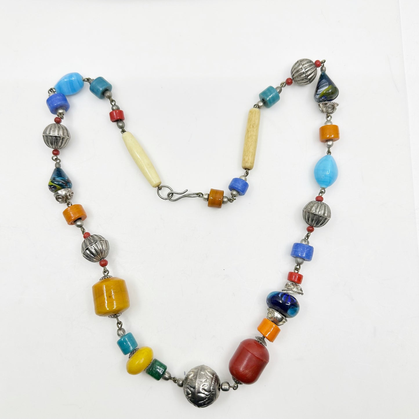 Vintage African glass & bone bead necklace