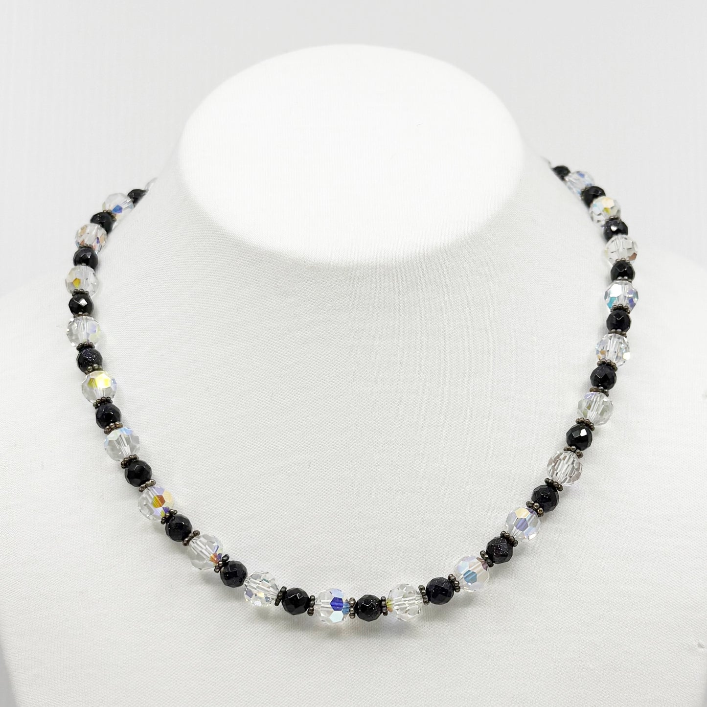 Hand Made sterling silver sandstone & crystal bead necklaceGM718