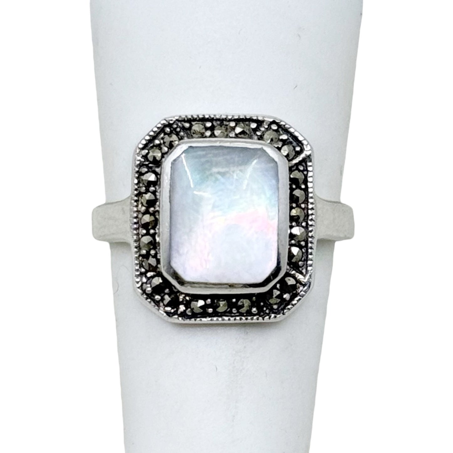 sterling silver mother of pearl marcasite ring - GM17