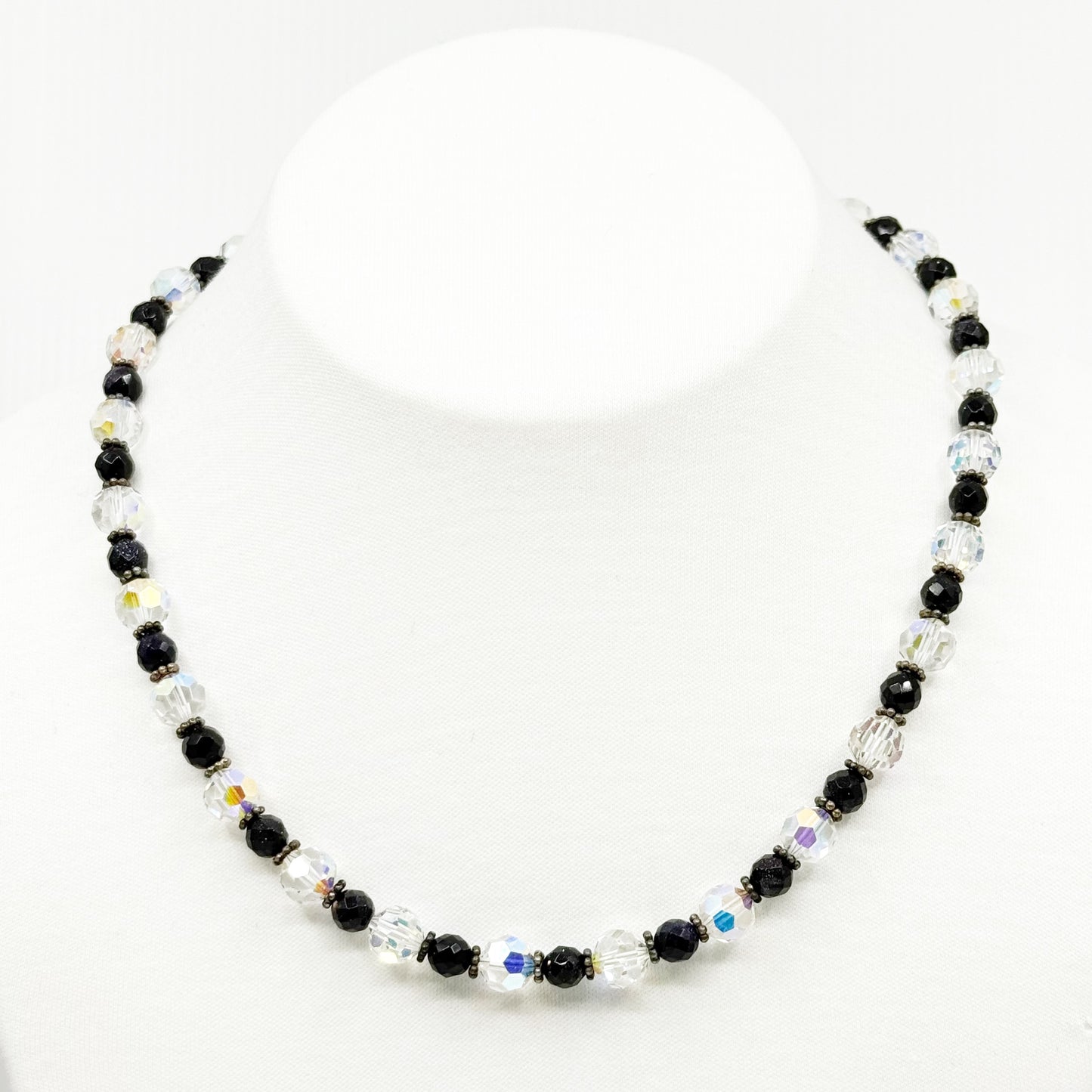 Hand Made sterling silver sandstone & crystal bead necklaceGM718