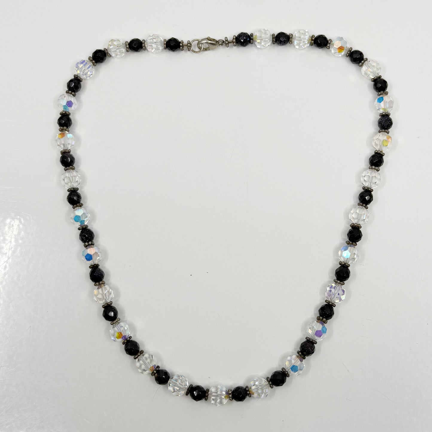 Hand Made sterling silver sandstone & crystal bead necklaceGM718