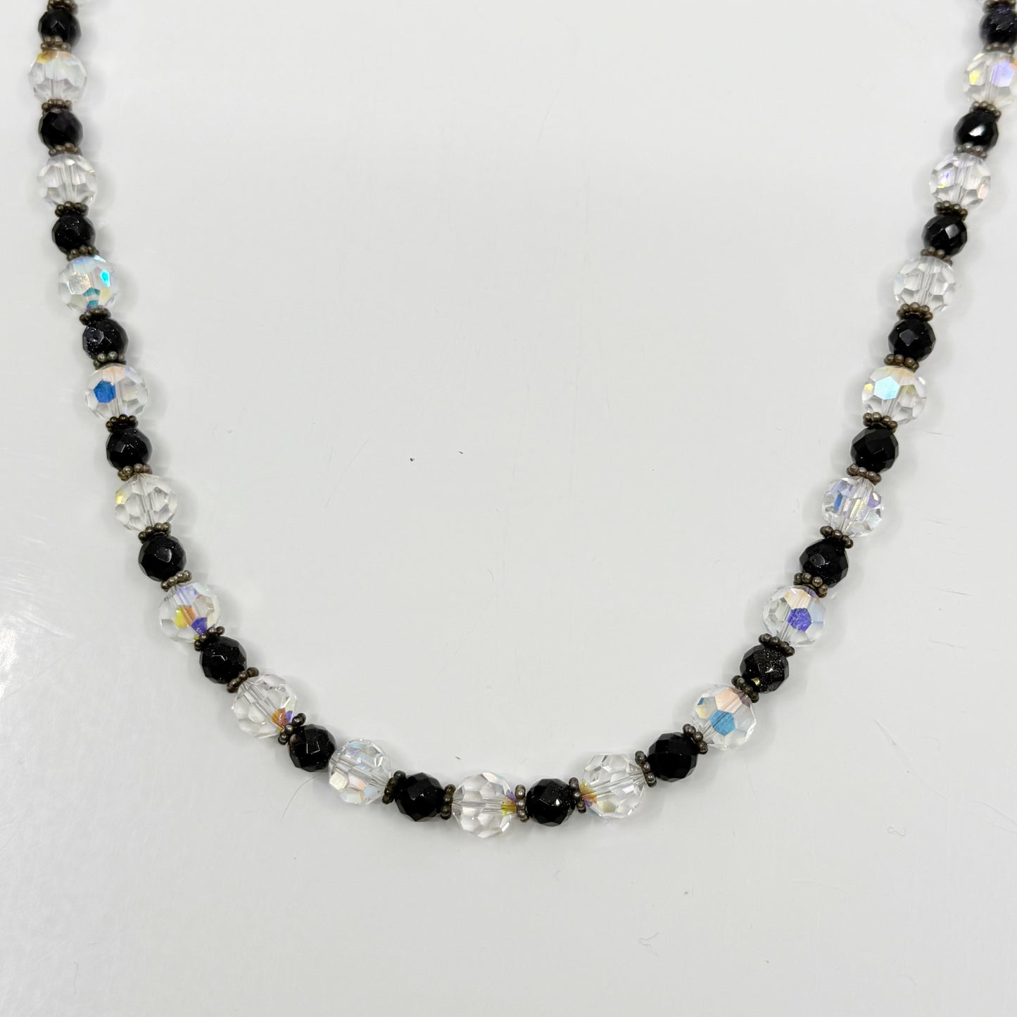 Hand Made sterling silver sandstone & crystal bead necklaceGM718