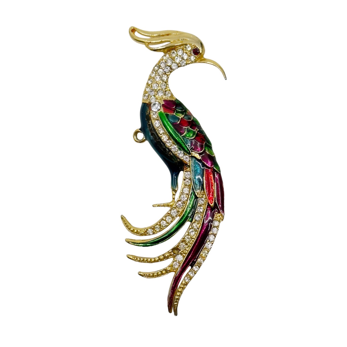 Bonetto Gold Tone Enamel rhinestones bird brooch