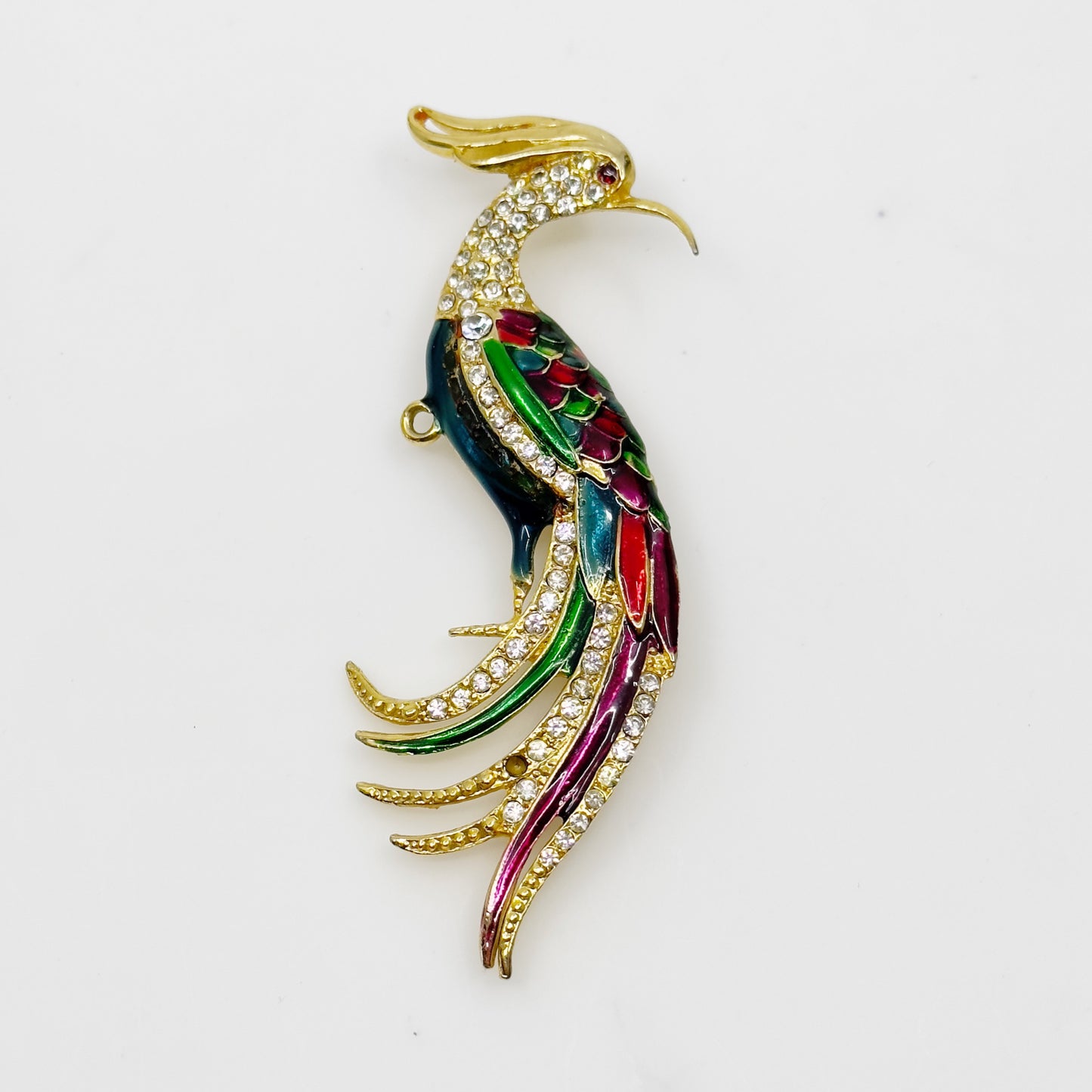 Bonetto Gold Tone Enamel rhinestones bird brooch