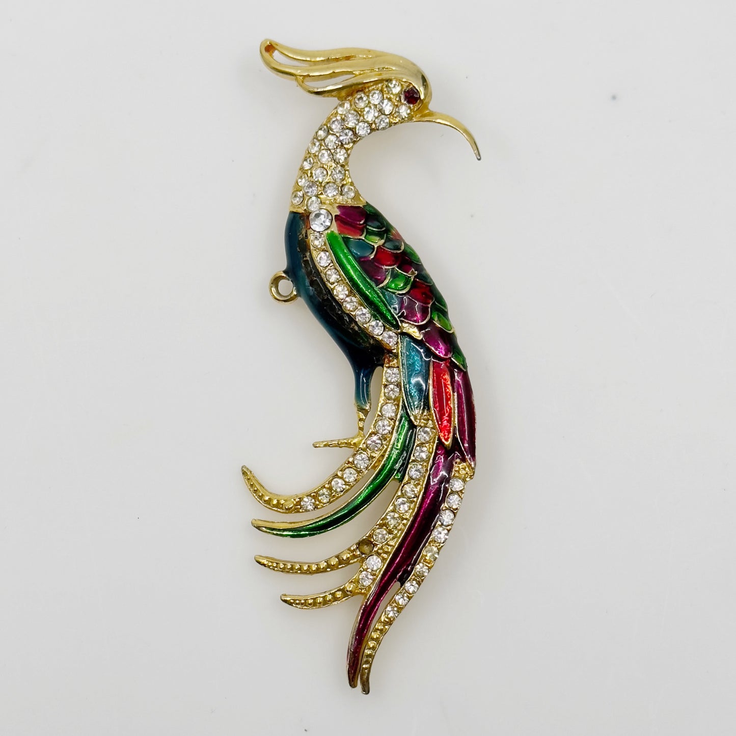 Bonetto Gold Tone Enamel rhinestones bird brooch