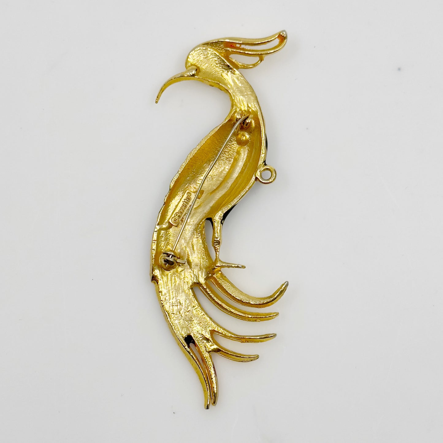 Bonetto Gold Tone Enamel rhinestones bird brooch