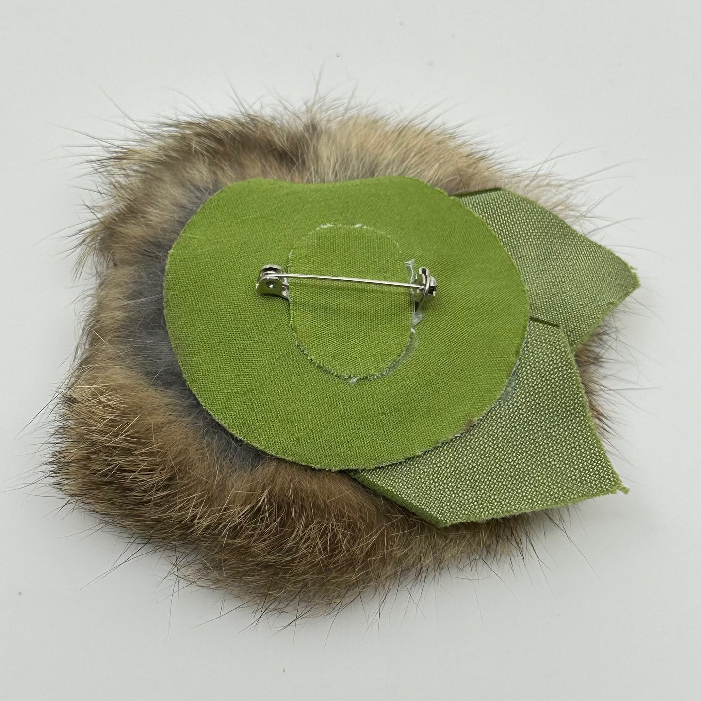 Hand Made fur & rhinestone flower brooch