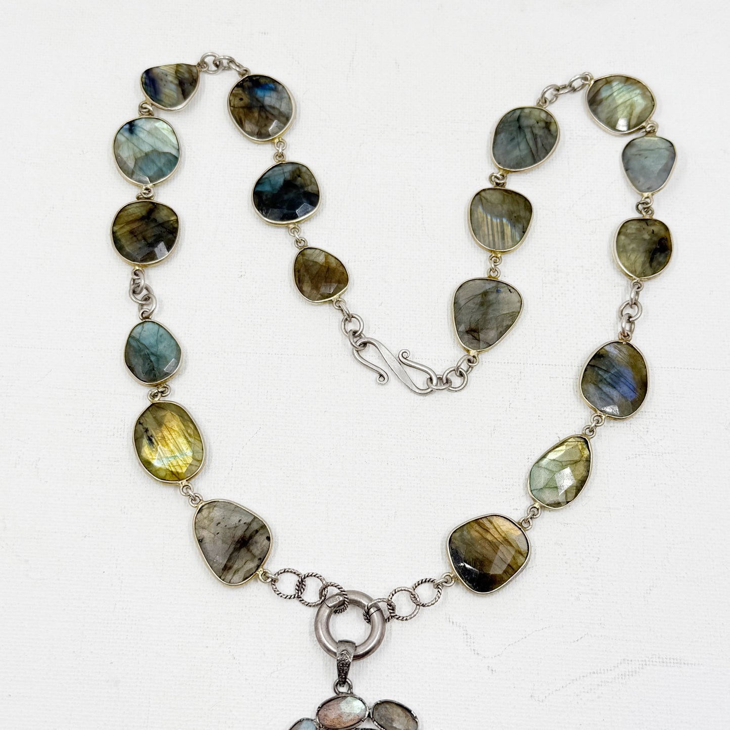 sterling silver moonstone labradorite diamond pendant necklace - GM173