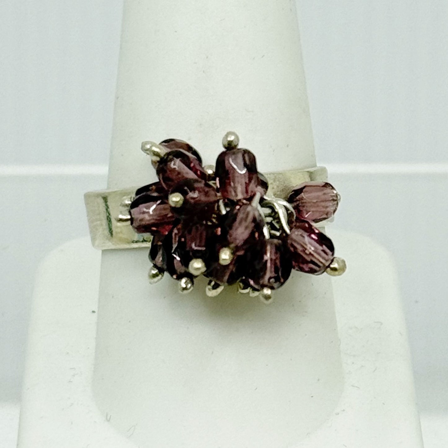 Hand Made Sterling silver amethyst glass bead cha cha cha ring - GM175