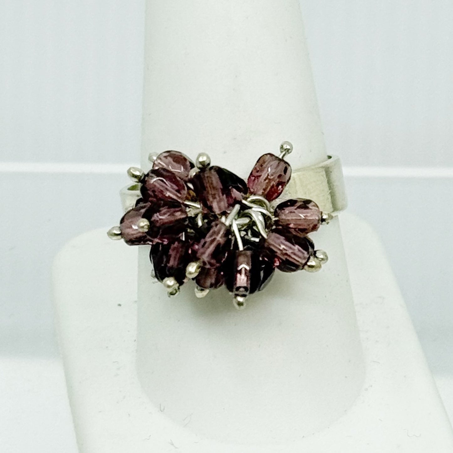 Hand Made Sterling silver amethyst glass bead cha cha cha ring - GM175