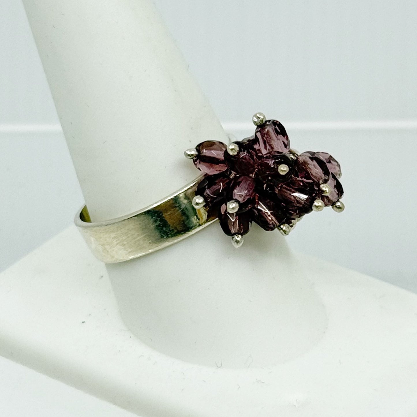 Hand Made Sterling silver amethyst glass bead cha cha cha ring - GM175