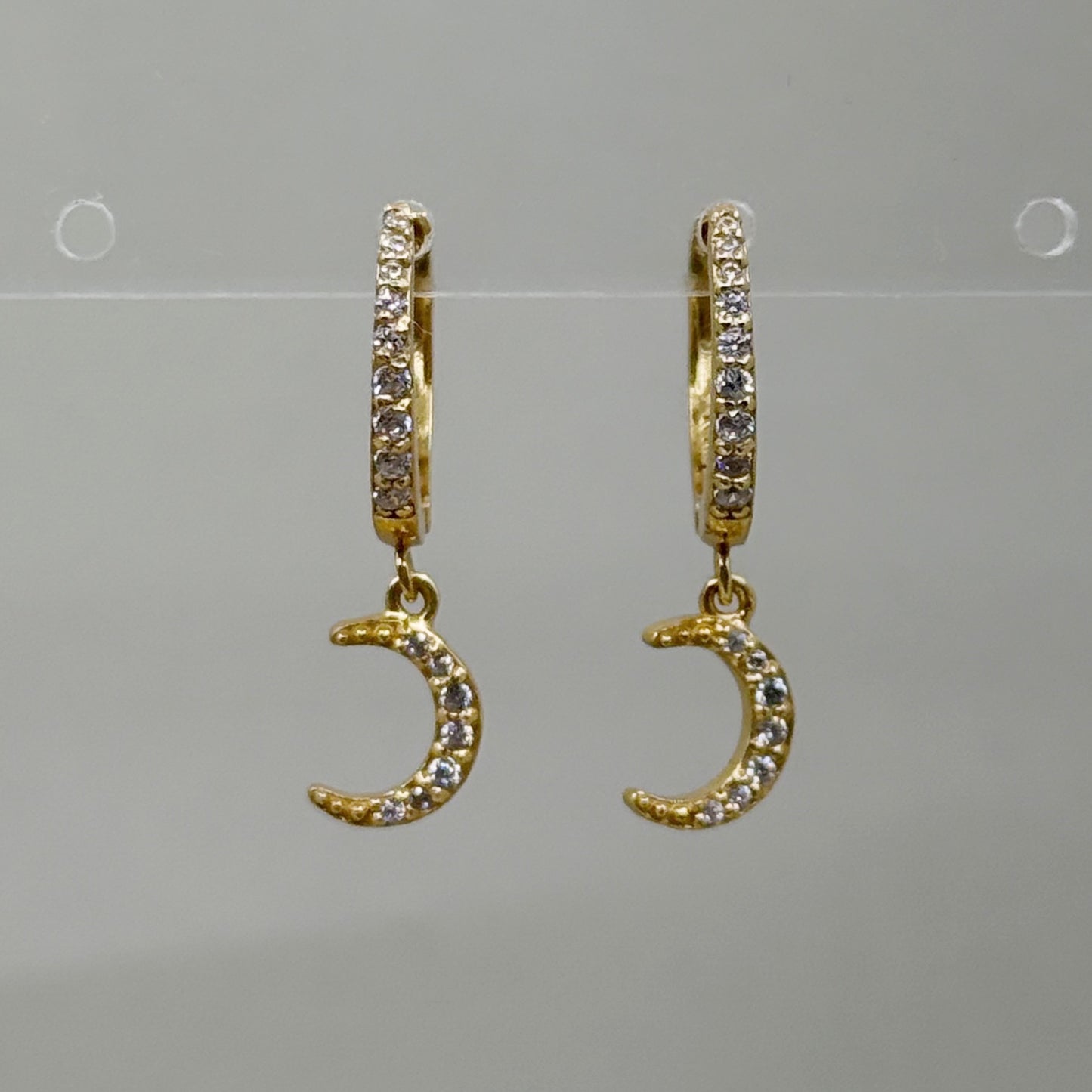 Gold Vermeil sterling silver cubic zirconia moon hoop earrings - GM177