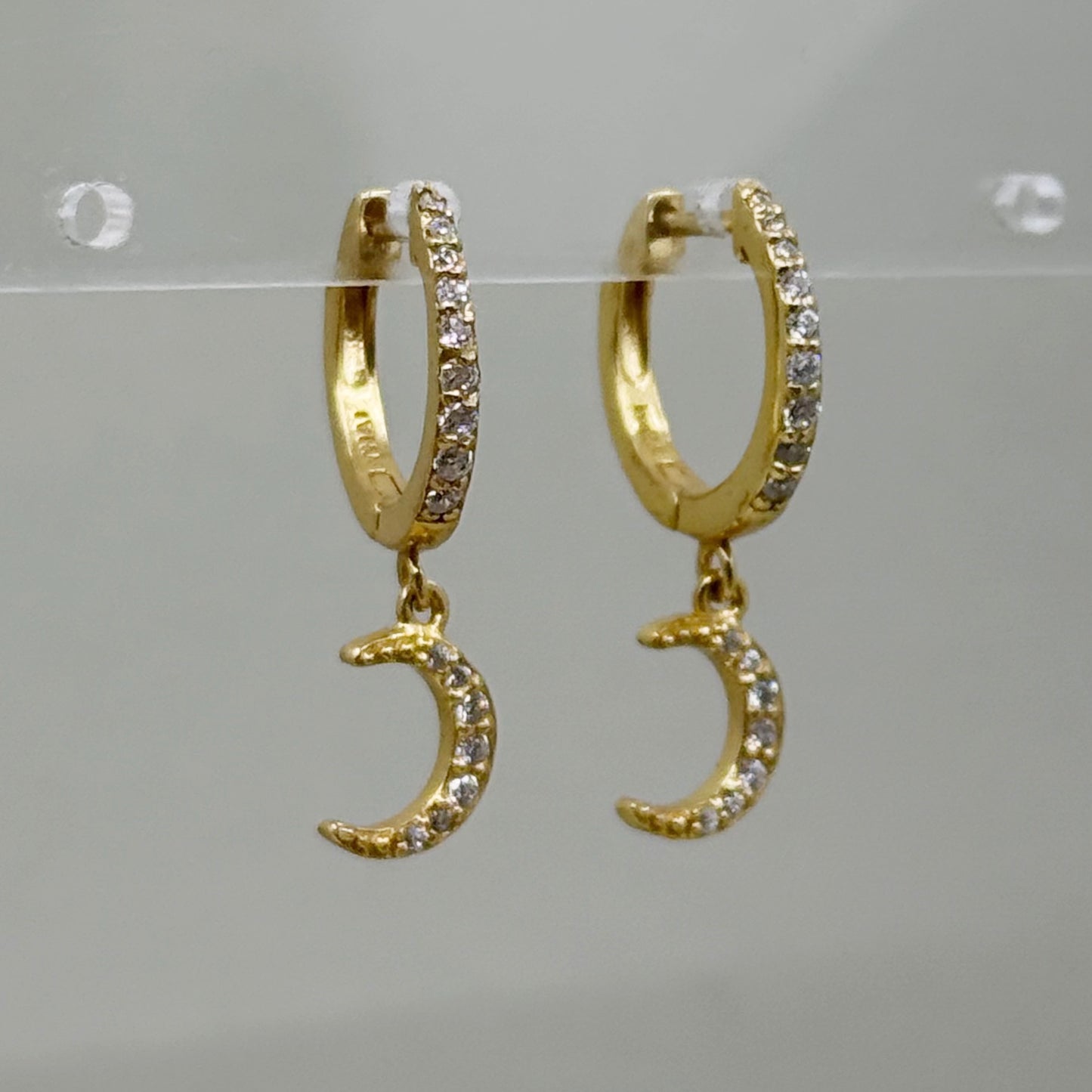 Gold Vermeil sterling silver cubic zirconia moon hoop earrings - GM177