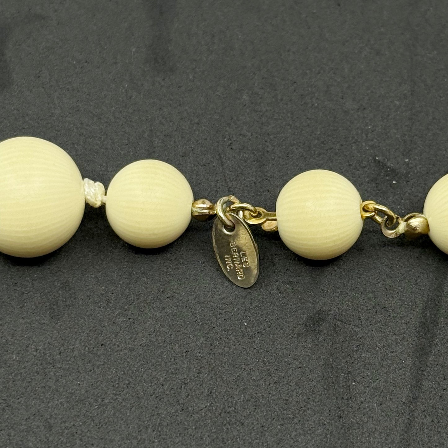 Vintage Les Bernard French ivory Celluloid bead necklace - GM179