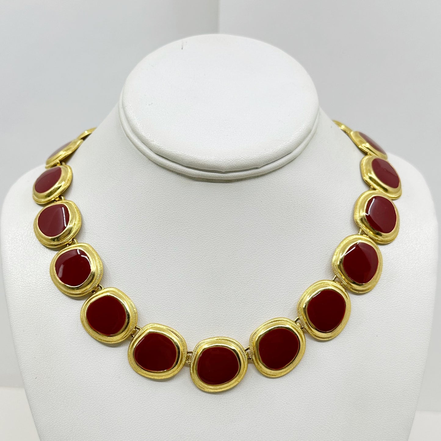 Vintage Gold Tone red enamel necklace