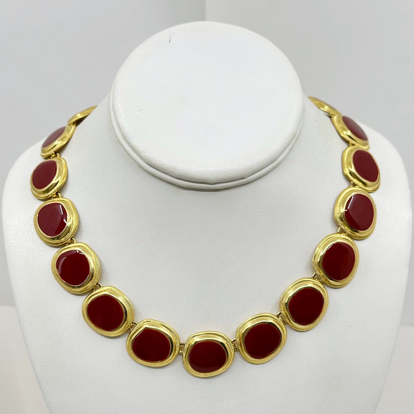 Vintage Gold Tone red enamel necklace