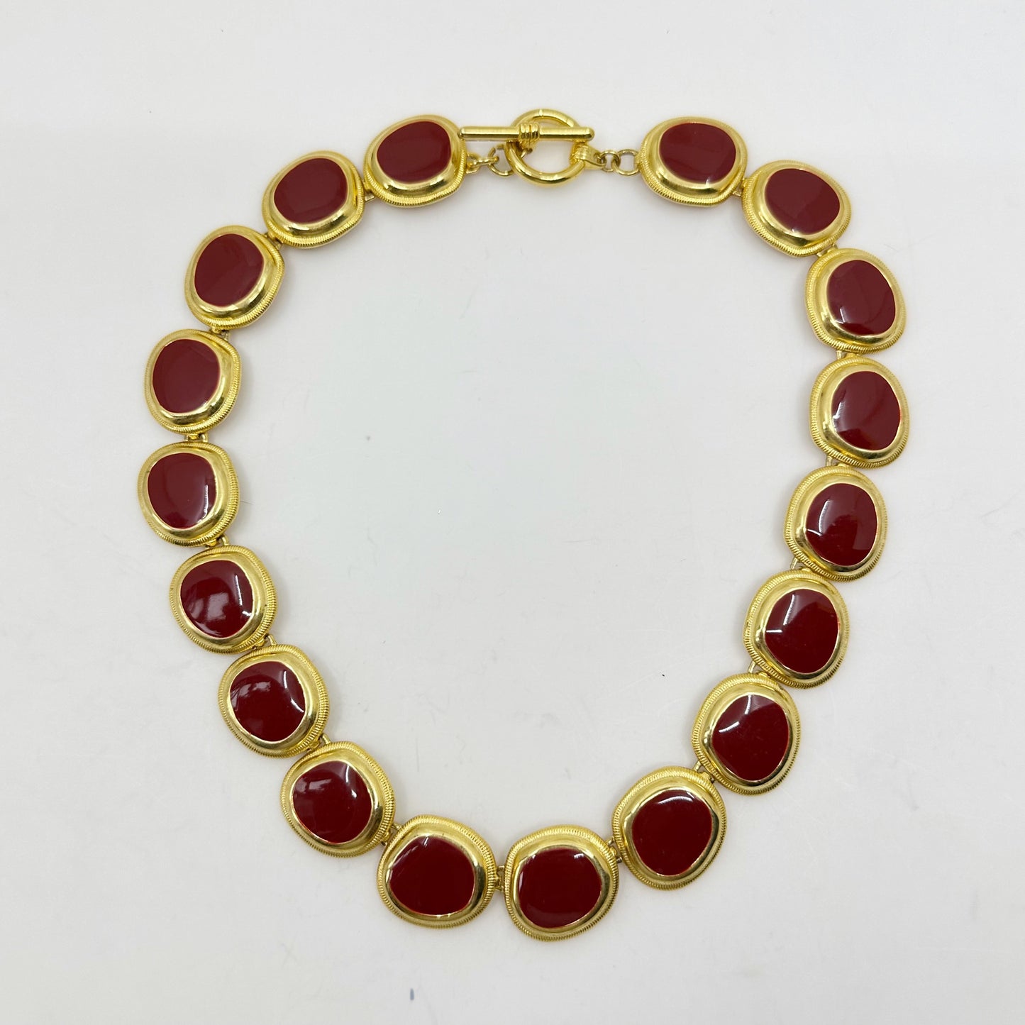 Vintage Gold Tone red enamel necklace
