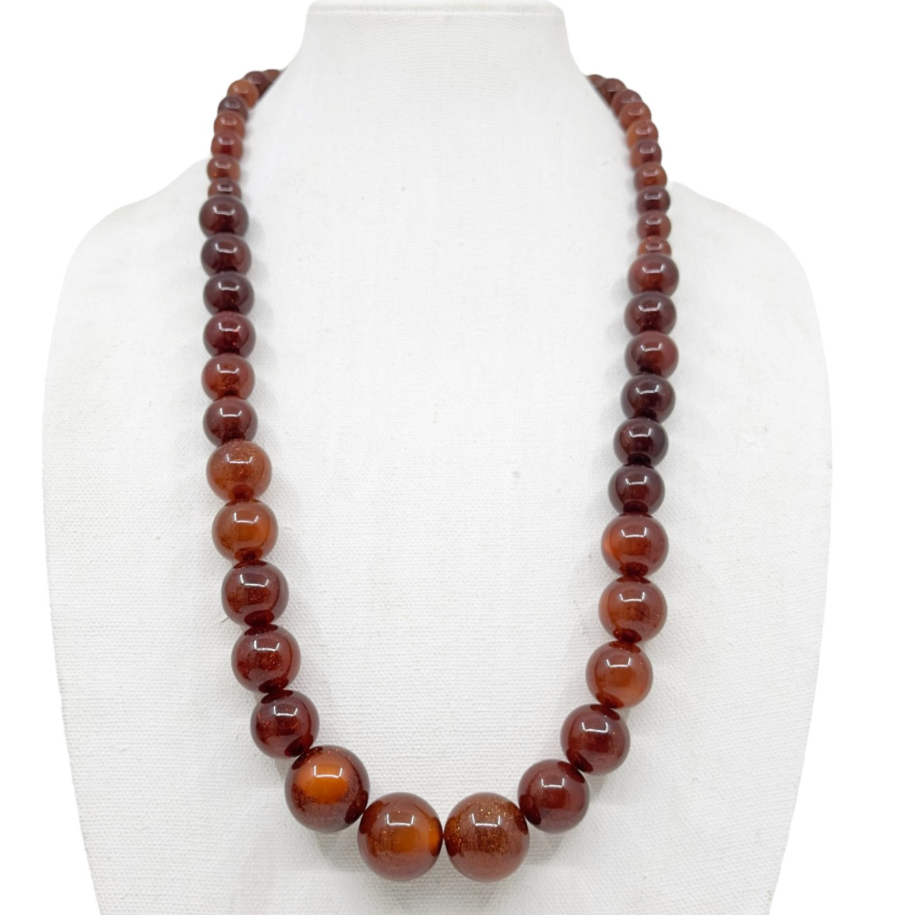 Vintage graduated amber moonglow lucite bead necklace