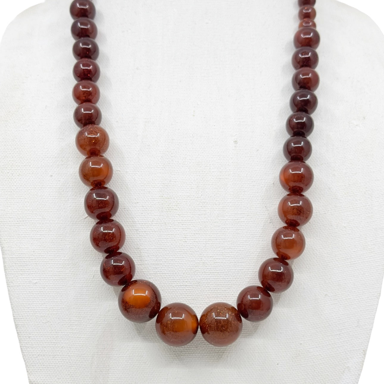 Vintage graduated amber moonglow lucite bead necklace