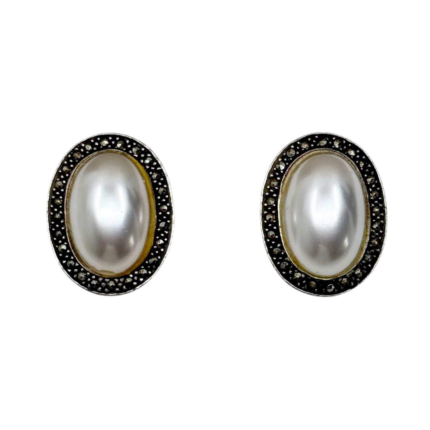 Sterling silver mabe pearl & marcasite earrings - GM18