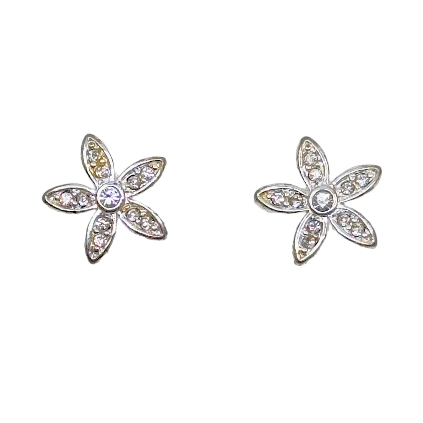 Nine West Silver tone rhinestone flower stud earrings