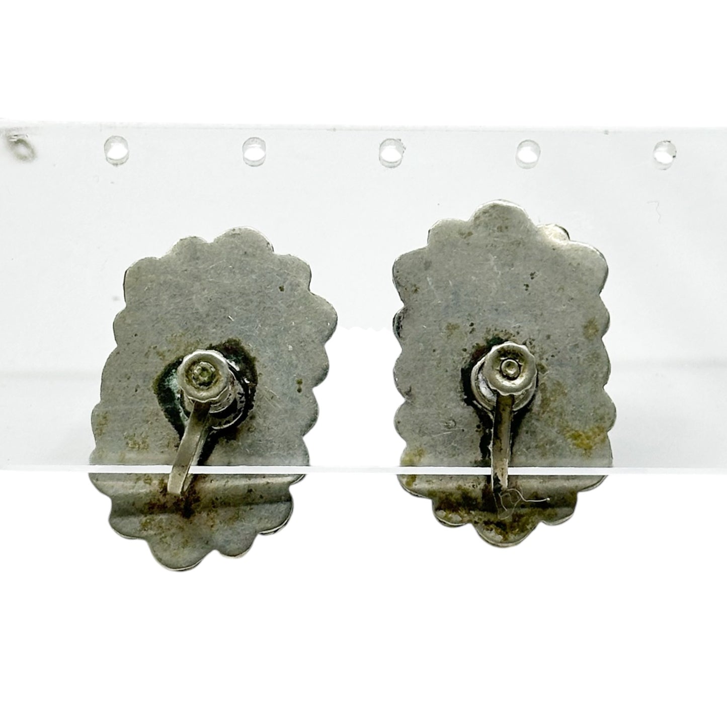 Vintage Mexican Alpaca carved Aztec warrior mask screw back earrings - GM3020