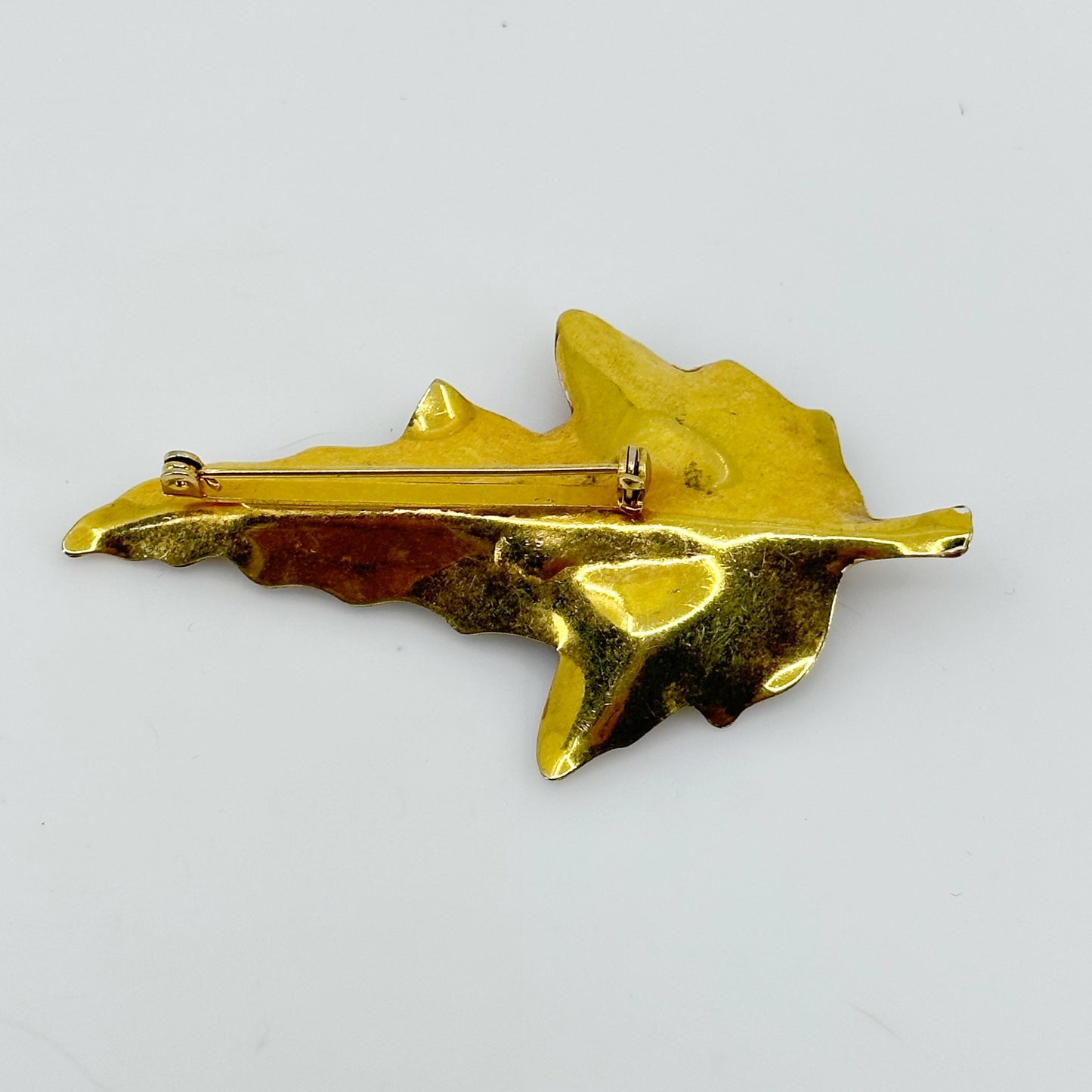 Vintage coppercraft Gemstone enamel leaf brooch