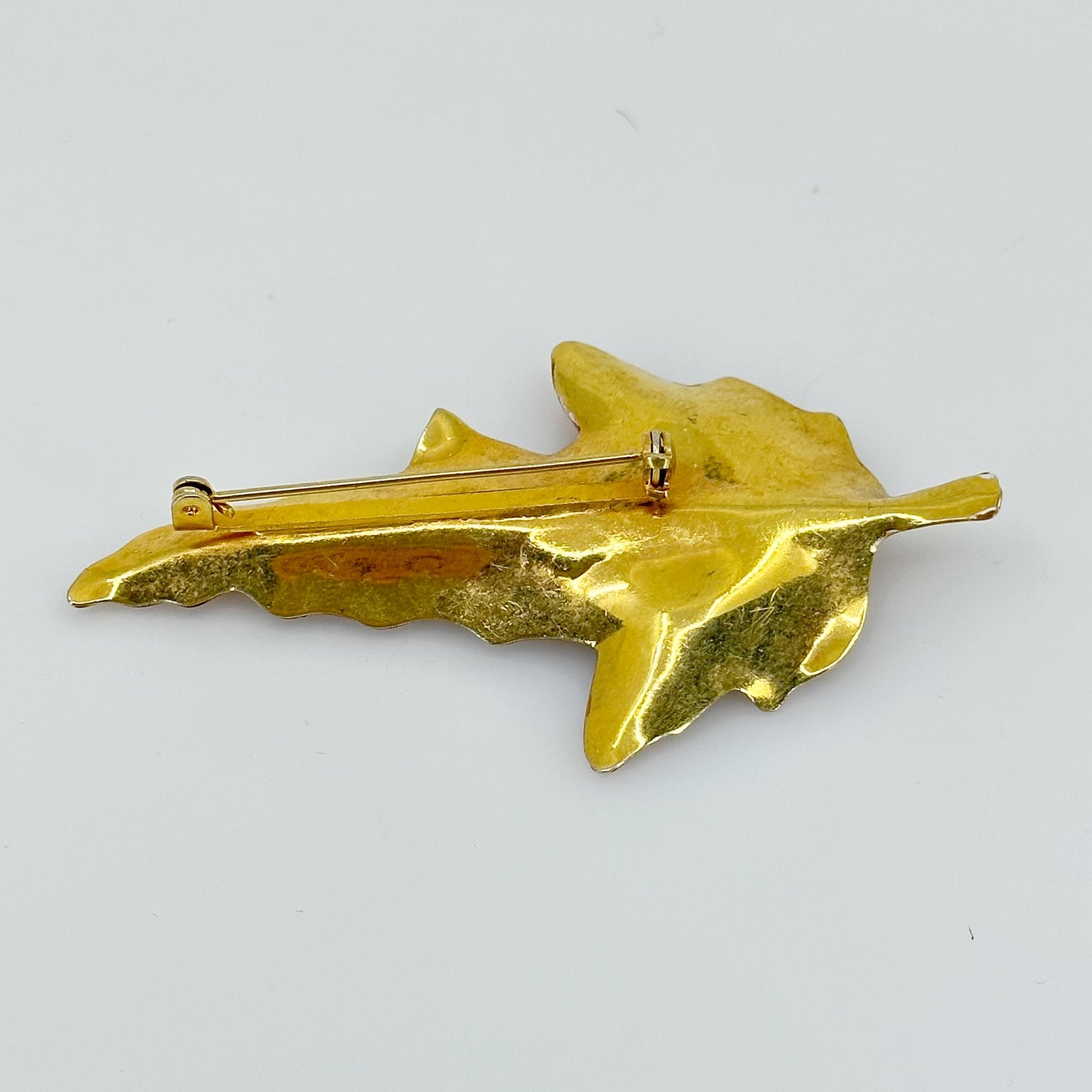 Vintage coppercraft Gemstone enamel leaf brooch