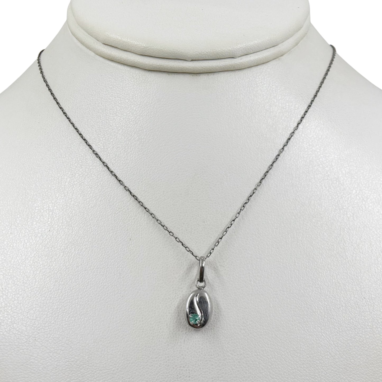 sterling silver Colombian Emerald coffee bean emerald pendant - GM184