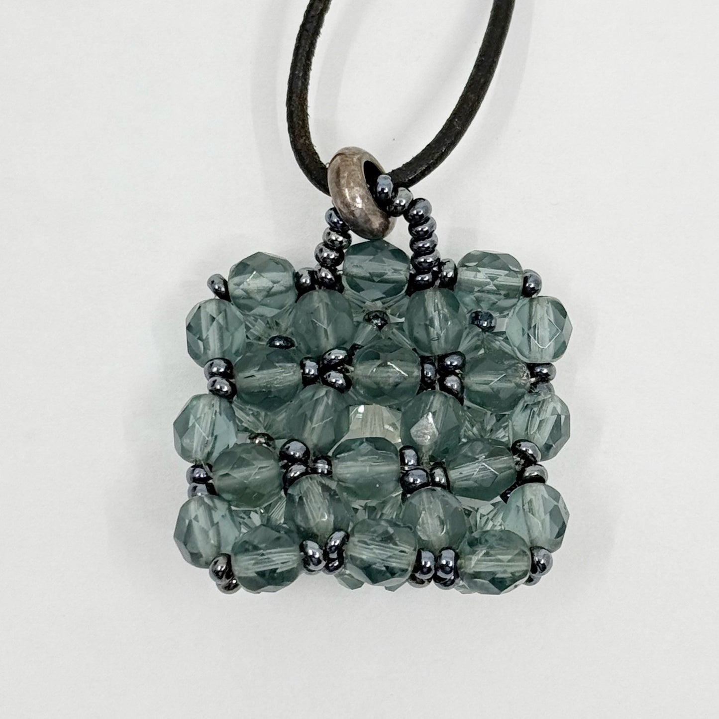 Hand Made silver plated crystal bead pendant cord necklace - GM3021