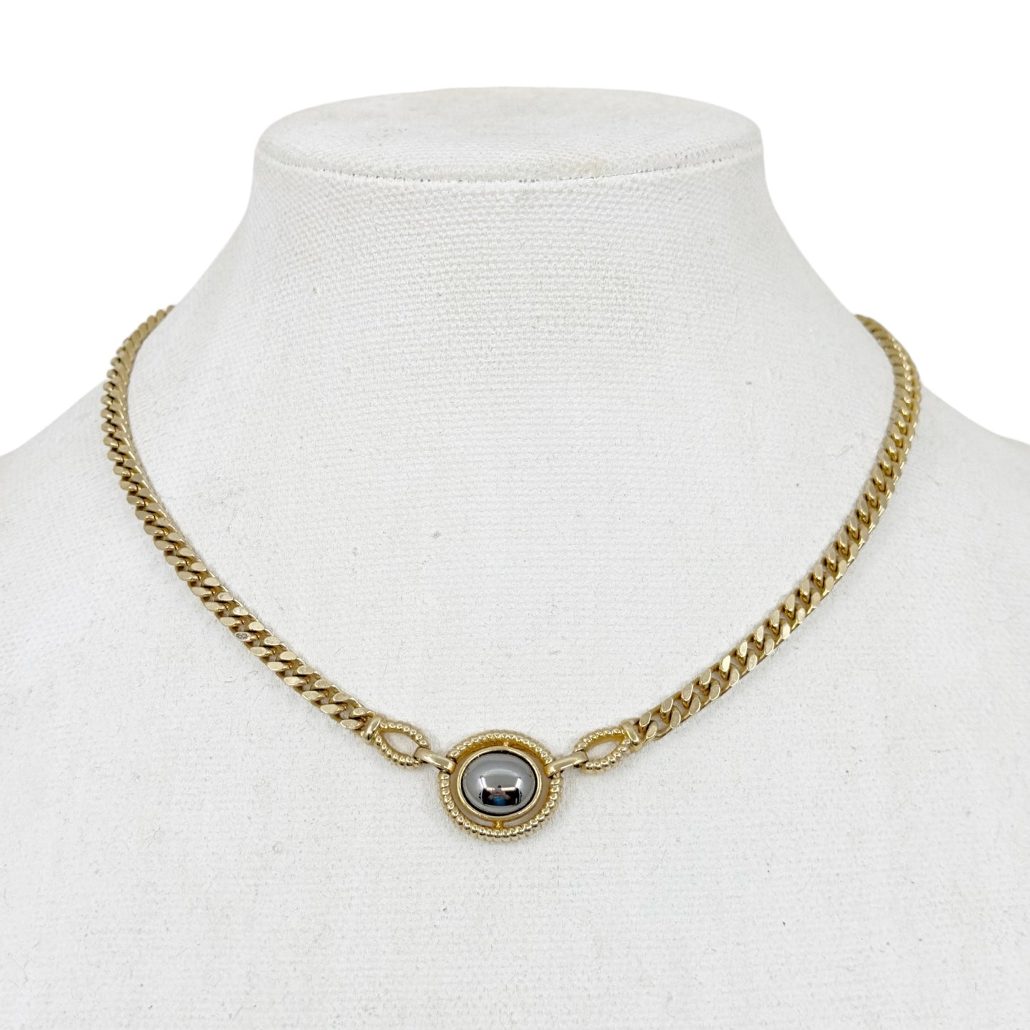 Louis Feraud Paris Gold Plated Hematite pendant necklace