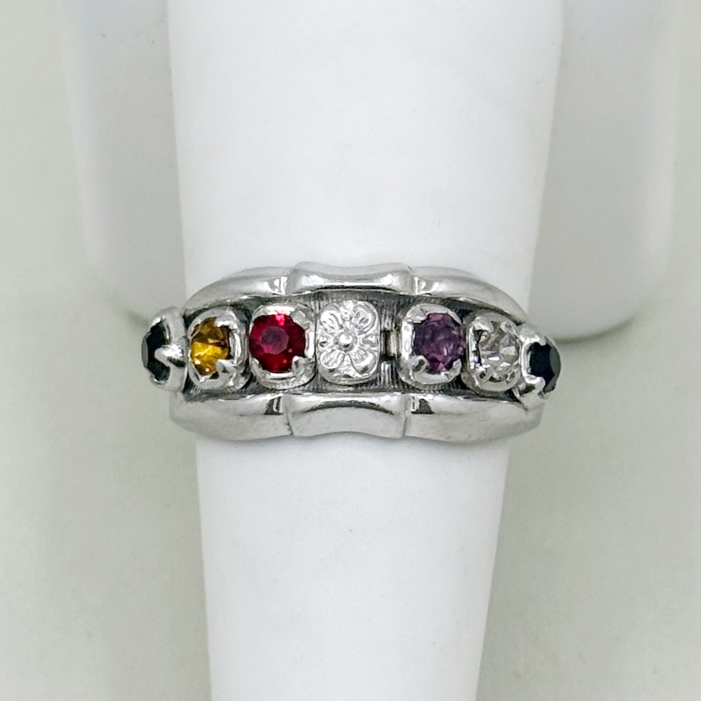 Vintage sterling silver cubic zirconia mother bamboo ring - GM188
