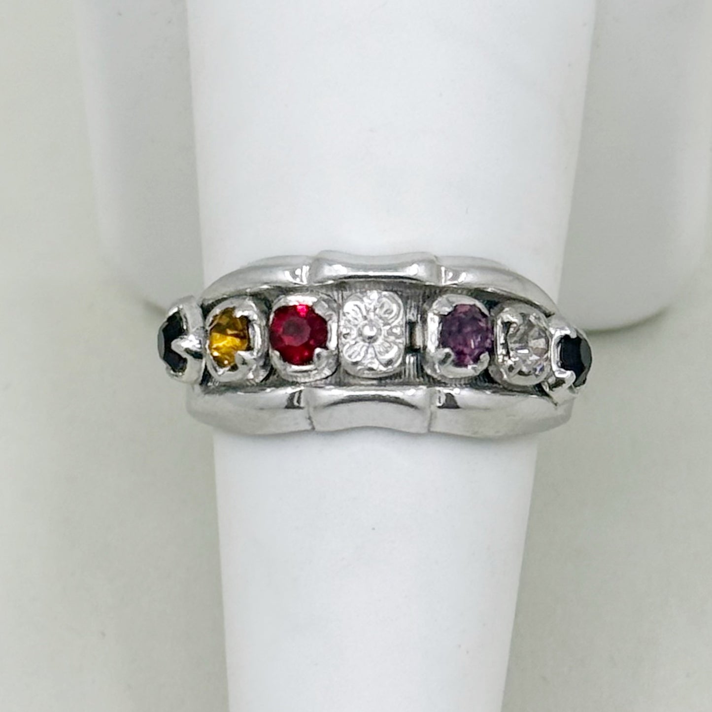 Vintage sterling silver cubic zirconia mother bamboo ring - GM188